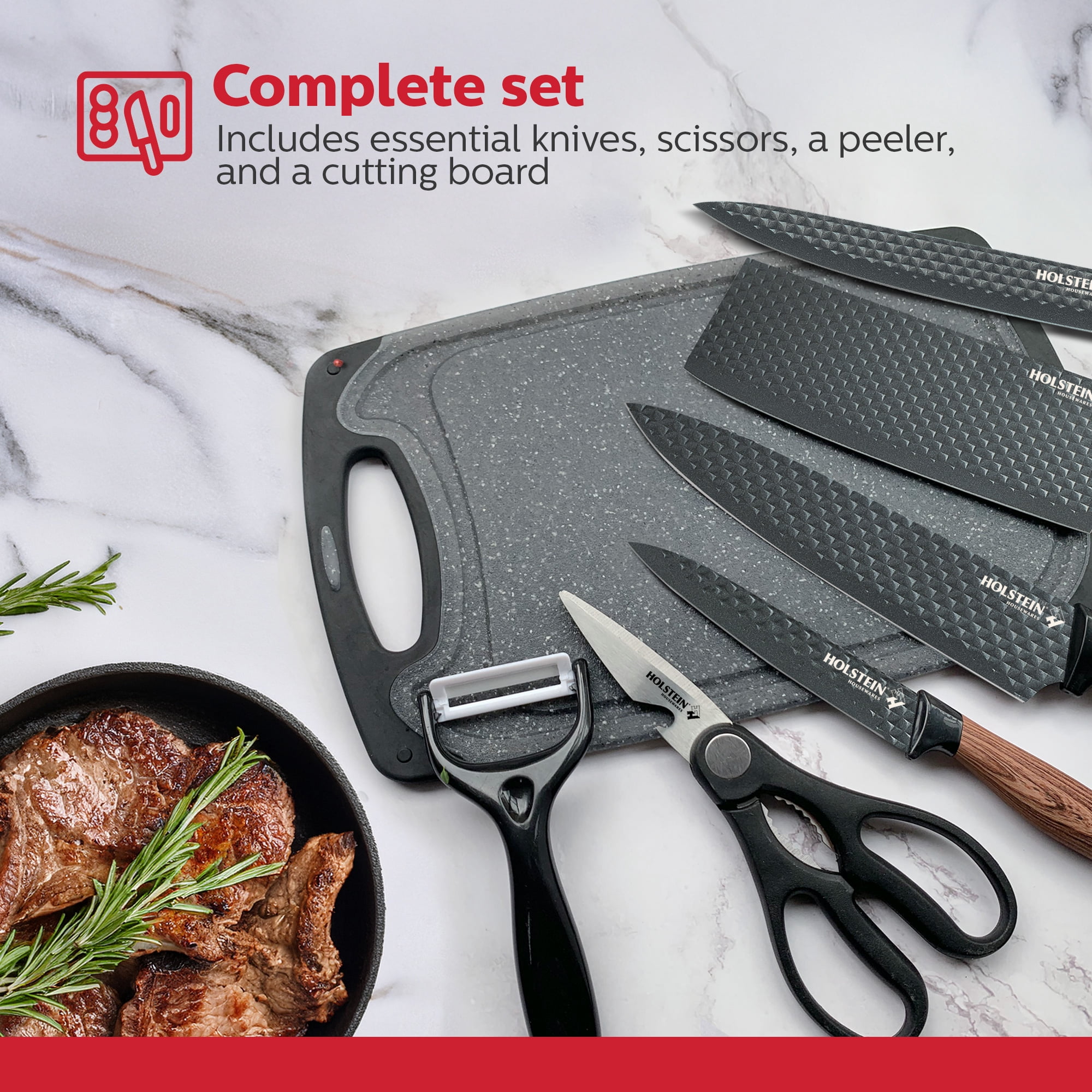 Holstein Housewares 7-Piece Knife Set with Cutting Board, Peeler and Scissors