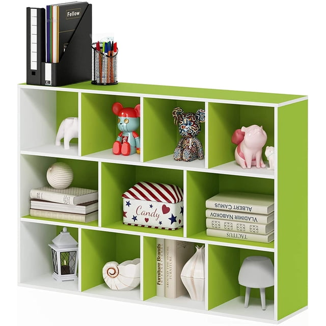 Estantería Abierta Reversible de 11 Cubos, Blanco con Verde