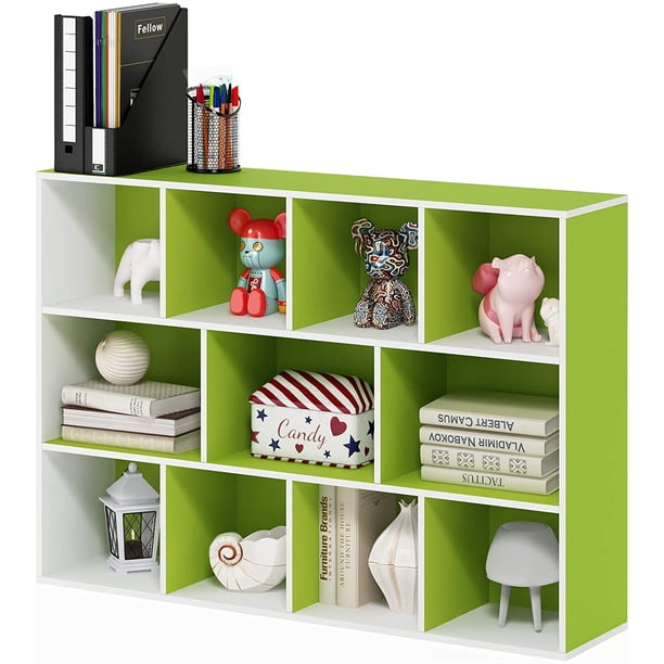 Estantería Abierta Reversible de 11 Cubos, Blanco con Verde