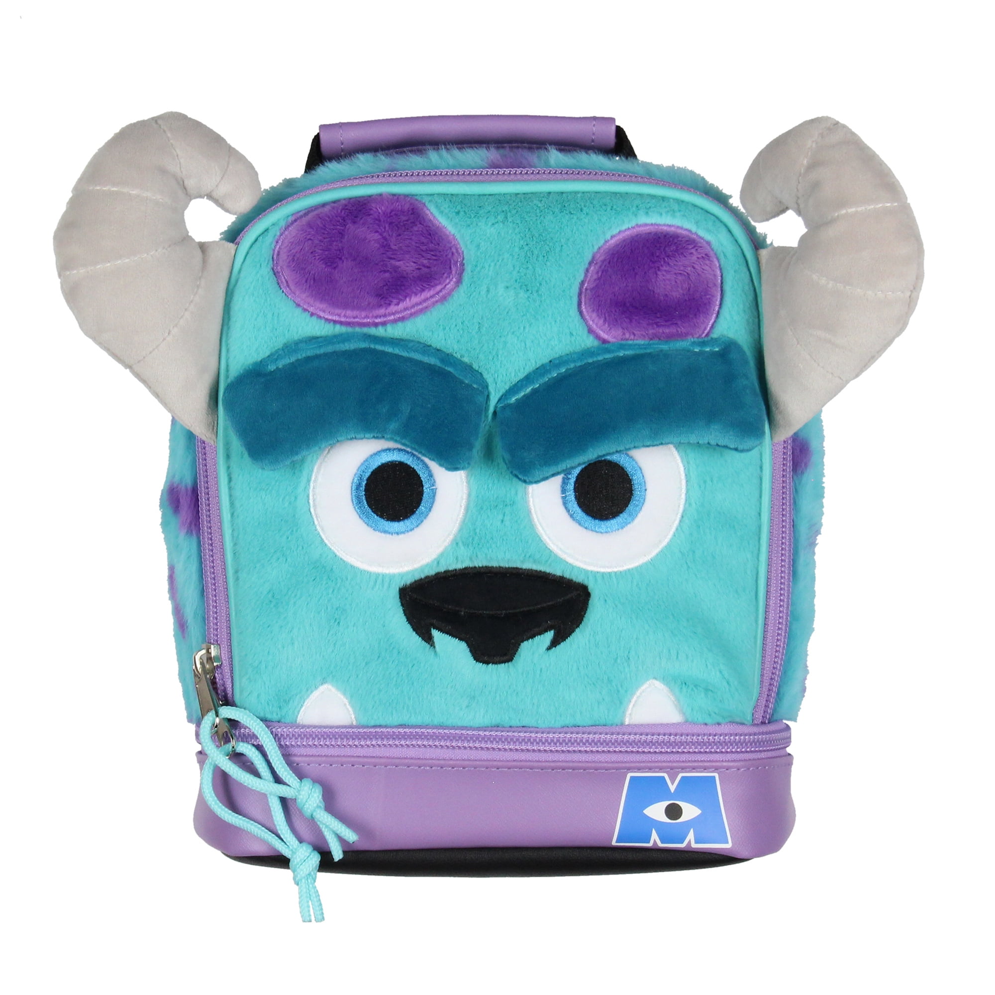 Disney Monsters Inc Sulley Lunch Bag – Plush Fuzzy 3D Horns Insulated Dual Compartment Lunch Box Tote 10"