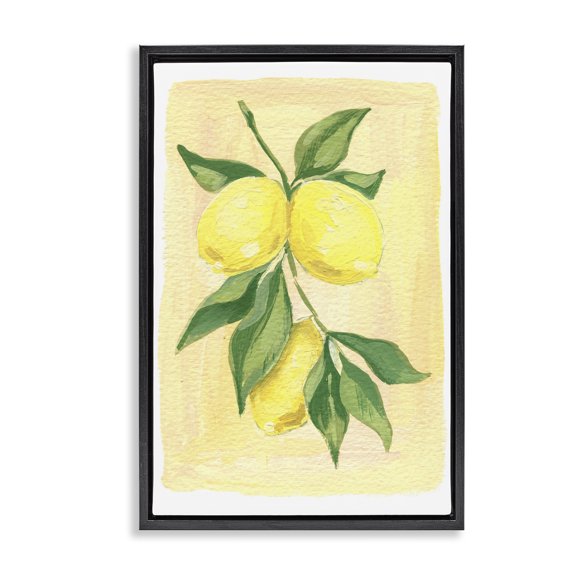 Stupell Industries Cottage Hanging Lemons Country Charm Black Floating Frame Canvas Art, 17 x 25, by Hannah Moren