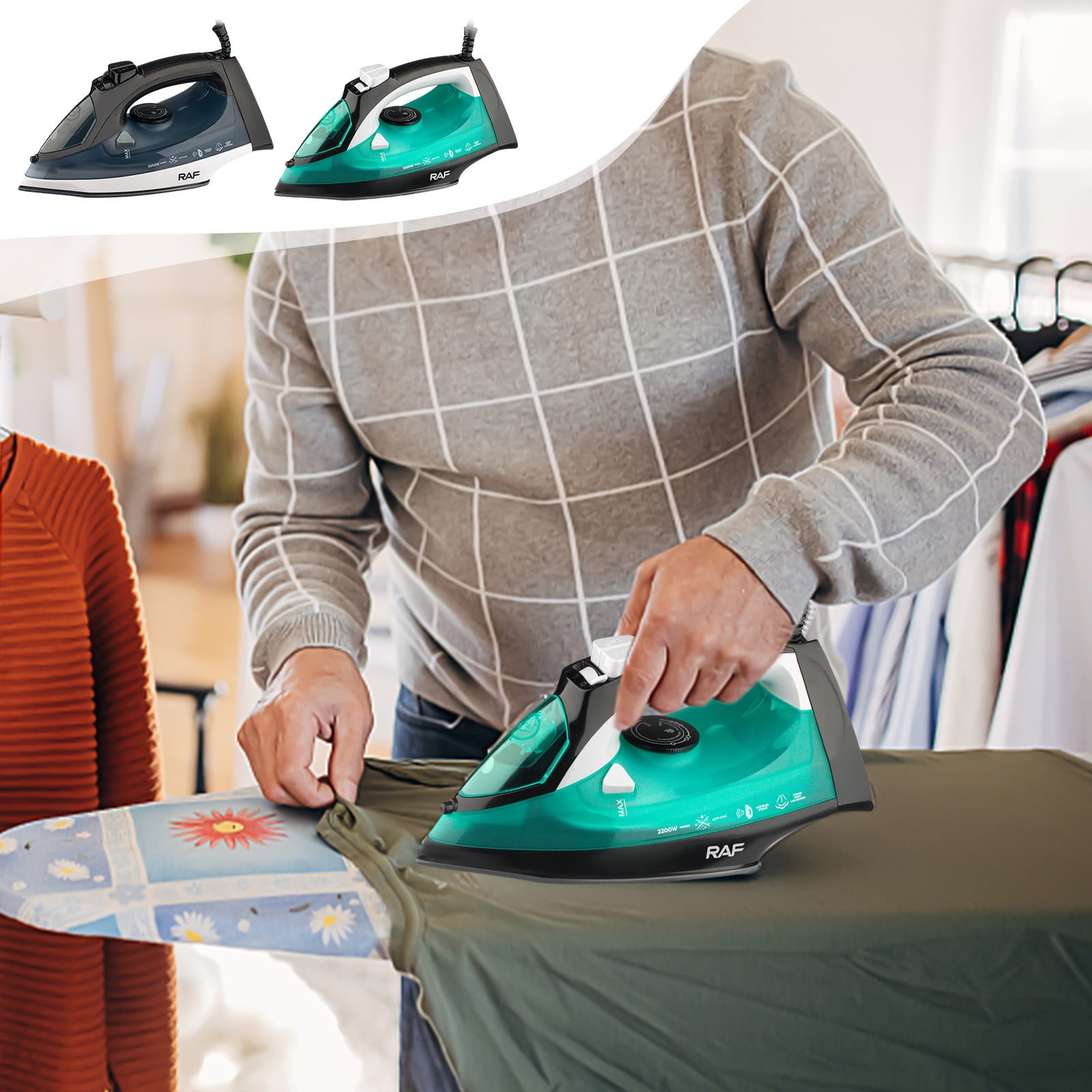 Bwiyojiz Home, Garden & Tools Gadgets Kitchen Dining Expertise Grade 2200W Steam Iron for Clothes with Fast Even Heat Scratch Counteractive, Comfort Grip,True Position Holes, Gifts for Women, Blue