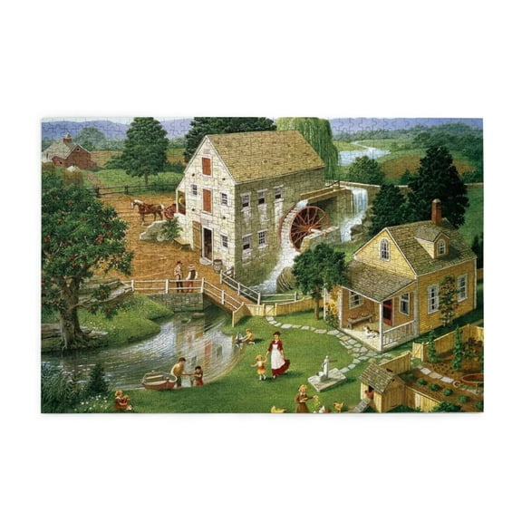 500 Piece Mill Village Country Jigsaw Puzzle Challenging Adult Puzzle Game Vibrant Artwork Unique Home Decor Great Gift Idea