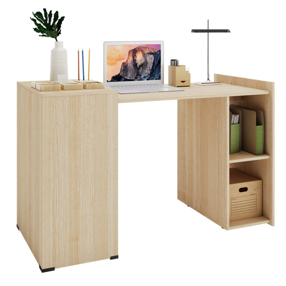GVN Extendable Computer Desk for Small Space with Mobile Shelves-Natural, Desk for Bedroom, Gaming Computer Desks for Study,Working,Writing GVN Extendable Computer Desk for Small Space with Mobile Shelves-Natural, Desk for Bedroom, Gaming Computer Desks for Study,Working,Writing