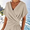 thumbnail image 2 of MORTTIC Women's Fashion Solid Color 2-Piece Set Cross V-Neck Top & Wide Leg Jumpsuit with Pockets Casual Outfit Beige，XL, 2 of 4