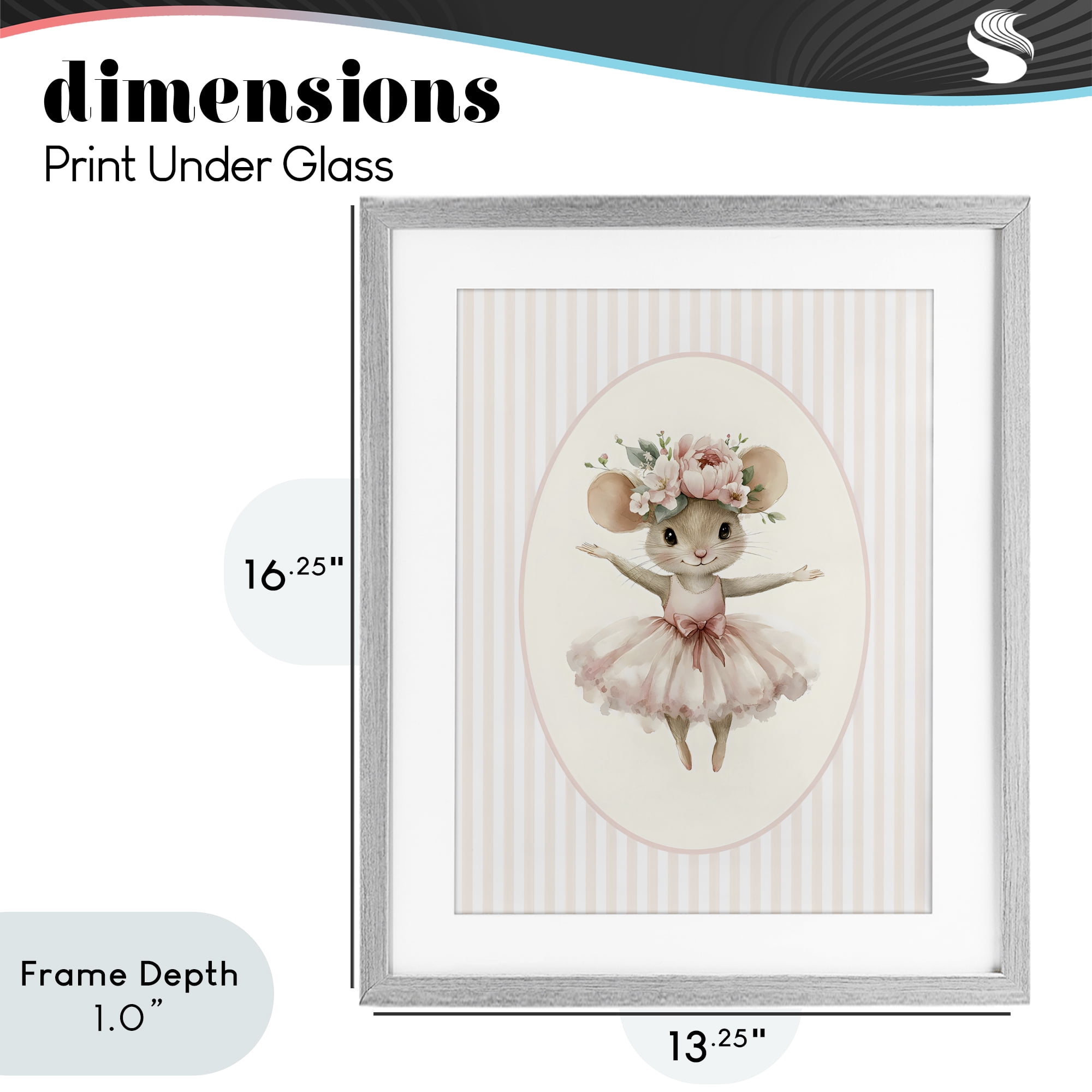 Stupell Industries Nursery Ballerina Mouse Striped Gray Framed Print Under Glass, design by LSR Design Studio