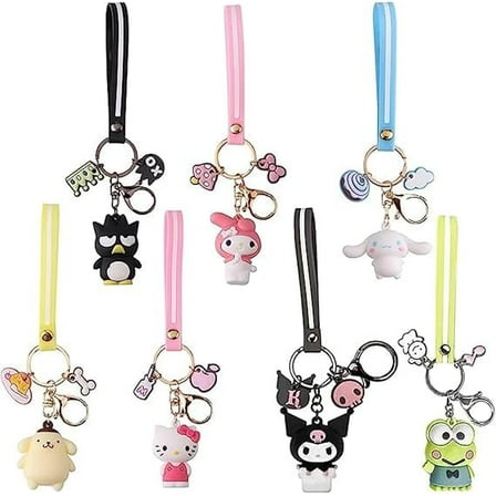 7pcs sanrio Cartoon Keychain for Kids Party Favors, Mini Cute Keyring for Classroom Prizes, Birthday Christmas Party Favors Gift, Goodie Bag Stuffers Supplies