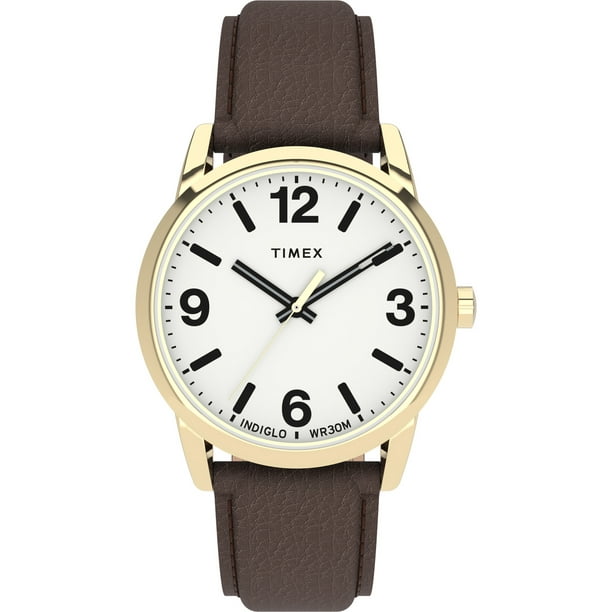 Timex Men's Easy Reader Bold Brown/Gold 38mm Casual Watch, Leather ...