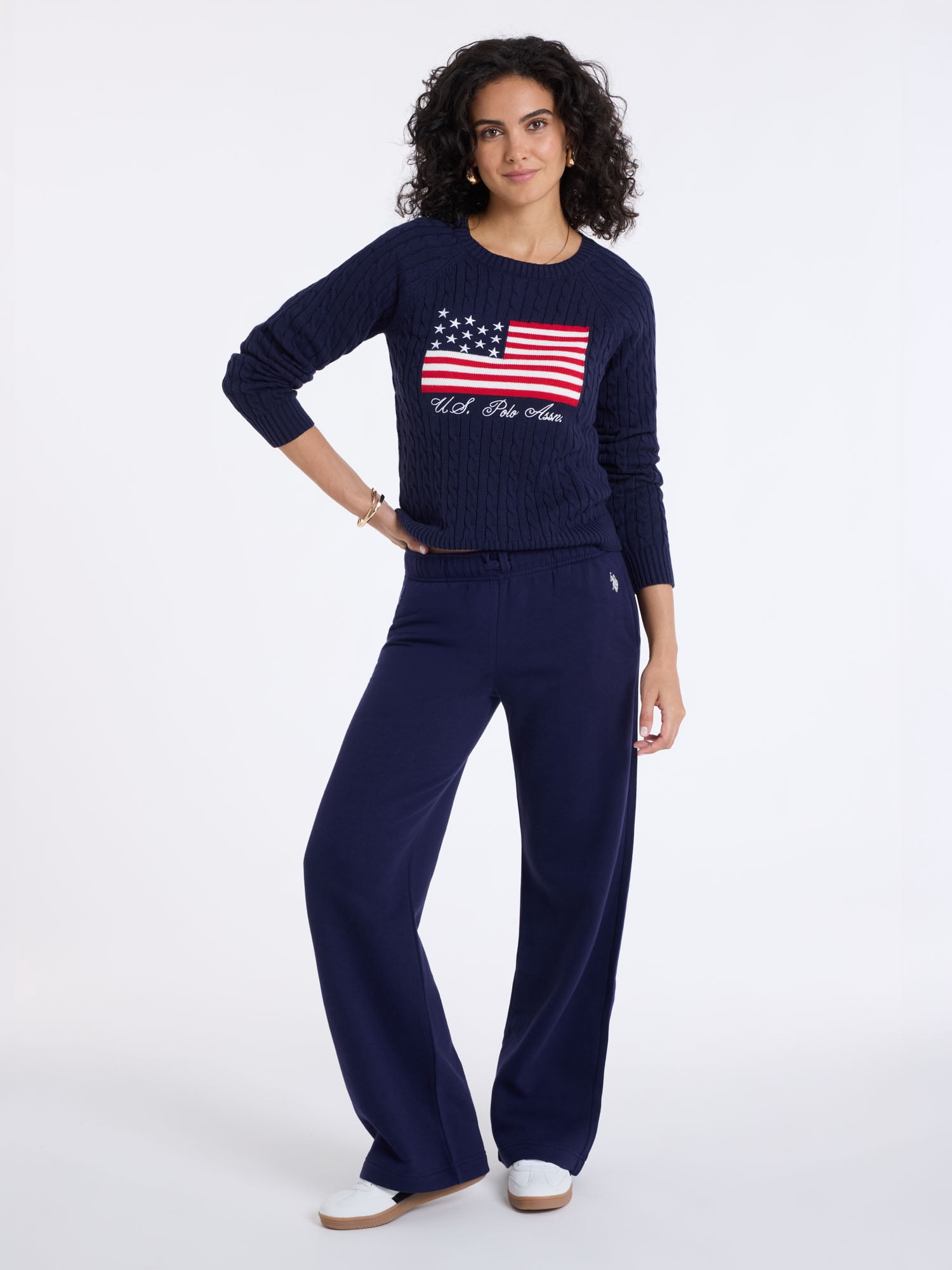 U.S. Polo Assn. Women's Cable Raglan Flag Sweater