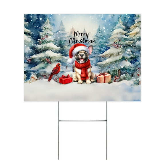 Merry Christmas French Bulldog Enjoys Woofmas Winter Xmas Holiday Yard Sign Dog Lover Gifts Outdoor Home Lawn Garden Porch Decor - 02022