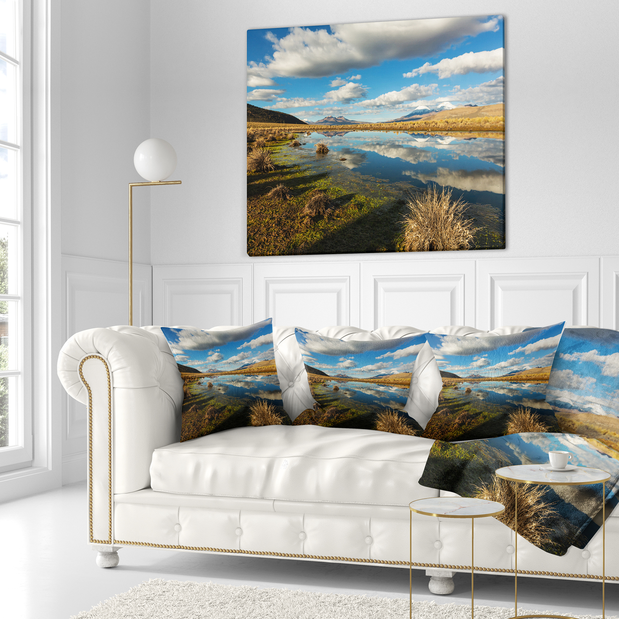 Designart Clouds Reflecting in Mountain Lake - Landscape Printed Throw Pillow - 16x16