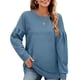 thumbnail image 3 of Sudadera de manga larga empalmada para mujer, Top informal de cuello redondo de Color puro para Otoño e Invierno, 3 of 6