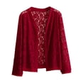 thumbnail image 2 of Womens Tops Women's Solid Color Lace Lightweight Thin Casual Beach Cardigan Wine, 2 of 3