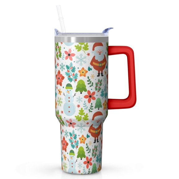 Merry Xmas 40oz Christmas Tumbler with Handle and Straw, Holiday Santa Snowman Cup, Stainless Steel Winter Mug, Festive Gifts for Women