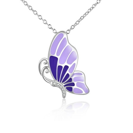 Sterling Silver and Crystal Purple Butterfly Necklace
