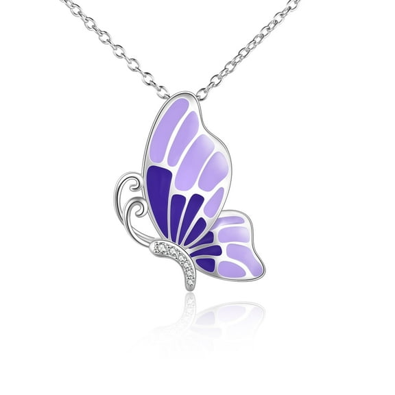 Sterling Silver and Crystal Purple Butterfly Necklace