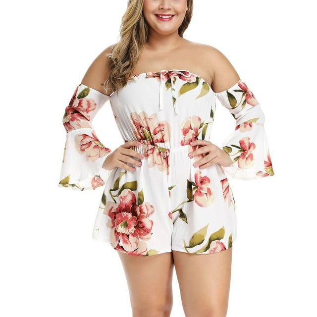 Rompers Aqestyerly Women Plus Size Casual Strapless Printing Loose Bandage Rompers Shorts HWRETIE HWRETIE