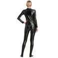 thumbnail image 4 of TiaoBug Women's Long Sleeves Catsuit Shiny Metallic Mock Neck Jumpsuit Full Bodysuit Wet Look Latex Leotard Black XXL, 4 of 7
