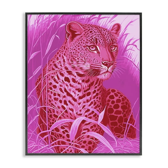 Stupell Industries Cheetah Among Pink Leaves Animals Painting Black Framed Art Print Wall Art, 11 x 14