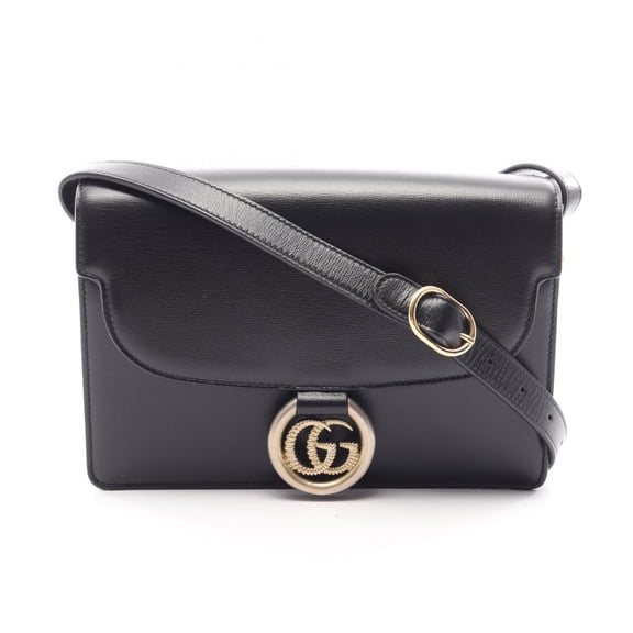 Pre-Owned Gucci Double G Shoulder Bag Handbag Leather Women's Black 589474