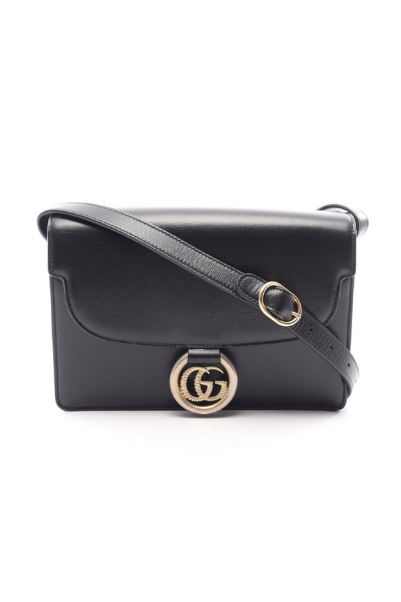 Pre-Owned Gucci Double G Shoulder Bag Handbag Leather Women's Black 589474