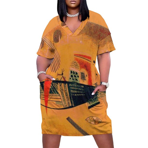 Vestido náutico náutico de Kandinsky de Capricious vestido naranja con bolsillo suelto vestido de cumpleaños vestido de fiesta de lujo para mujer