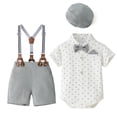 thumbnail image 2 of Wxirdiow Toddler Suit for Boys Baby Boy Clothes Suits Infant Tuxedo Gentleman Dress Shirt with Bowtie Beret Suspender Shorts Outfit Sets Grey Size,6-9 Months, 2 of 8