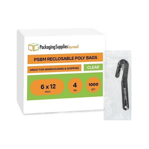 PSBM Clear Reclosable Poly Bags 6" x 12" 4 Mil Easy Zipper Bags for Food and Industrial Packing 1000 Pieces