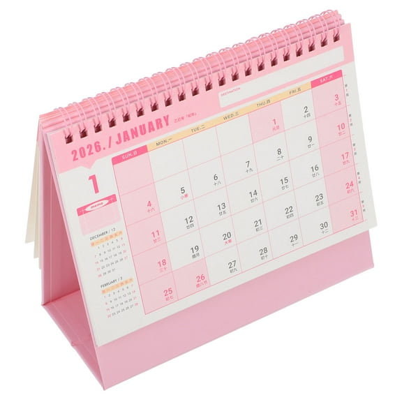 OUNONA Drafideep 2026 Small Desktop Calendar Pink Easy to Flip for Decor