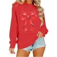 thumbnail image 3 of GUZOM Womens Red Christmas Sweatshirt - Merry Christmas Red Bow Print, Loose Crewneck Long Sleeve, 100% Polyester Soft Festive Holiday Wear for Casual & Lounging,Size XS, 3 of 8