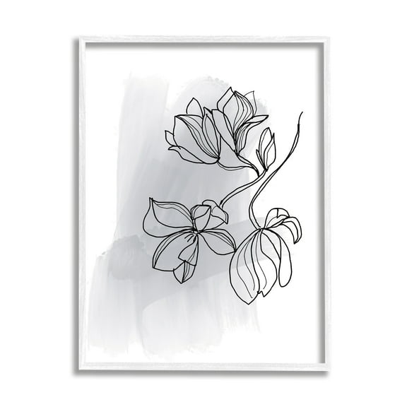 Stupell Industries Lily Floral Line Drawing over Abstract Brush Pattern Botanical & Floral Painting White Framed Art Print Wall Art, 11 x 14
