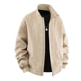 thumbnail image 3 of Men's Bomber Jacket Vintage Matte Textured Elastic Cuffs Zip Up Jacket Casual Loose Stand Collar Outer Coat With Pockets Fashion Commute Bomber Jacket, 3 of 9