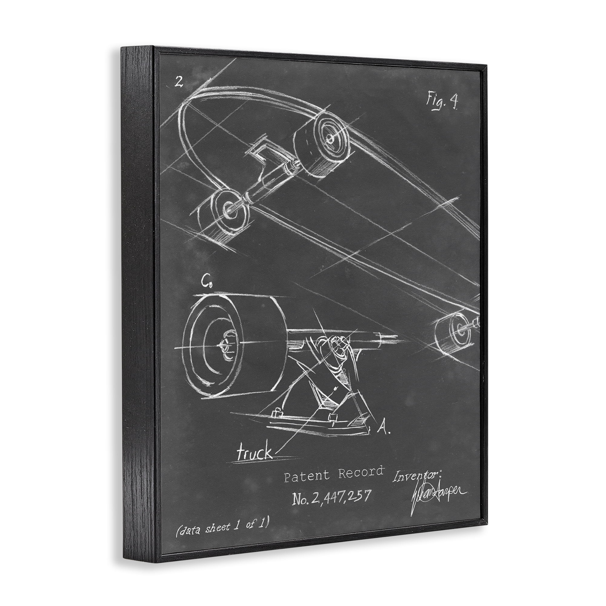 Stupell Industries Skateboard Truck Diagram Sports Painting Black Framed Art Print Wall Art, 24 x 30
