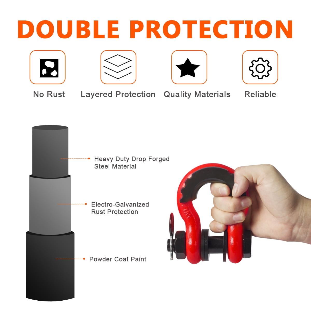 AMBULL Shackles 3/4 Inch D Ring Shackle (2 Pack) 45,000lb Break Strength with 7/8 Inch Pin, Isolator and Washer Kits for Use with Tow Strap, Winch, Off-Road Jeep Truck Vehicle Recovery, Red