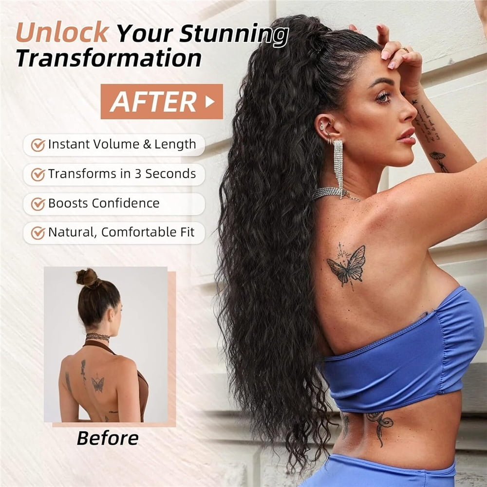 26" Claw Clip Ponytail Hairpieces for Women Synthetic Long Wavy Curly Pony Tails Hair Extensions