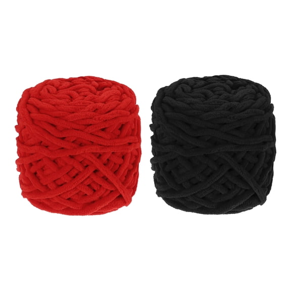 Uxcell 2 Pcs Blanket Yarn, 49 Yards Fluffy Velvet Plush Bulky Thick Chenille Chunky Yarn for Soft Velvet Blanket Shawl Scarf Crochet Hand Knitted Crafts, Black/Red