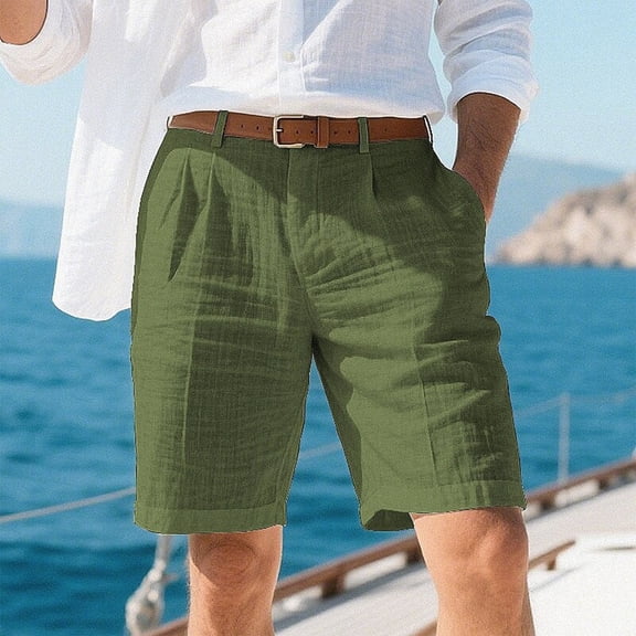 Nestiefly Mens Linen Cargo Shorts Summer Casual Loose Elastic Waist Drawstring Lightweight Beach Vacation Shorts with Pockets Army Green S