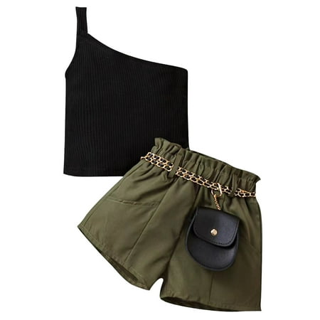 

Summer Toddler Girl Clothes Sleeveless Solid Color Ribbed Tops Shorts Pocket Three Piece Outfits Set For Kids Clothes Baby Clothes