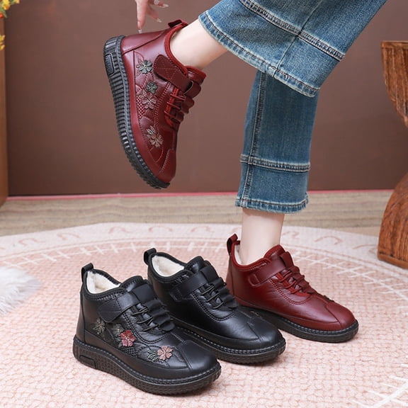 Miluxas Snow Boots for Women Winter Warm Fleece Lining Water Resistant Soft Sole Anti Slip Shoes Comfortable Winter Shoes Red 9(42)