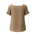 thumbnail image 6 of WRFWUL Womens Cotton Linen Tops Square Neck Short Sleeve Shirts Ruffle Trim Loose Fit Solid Color Blouses Summer Casual Vacation Clothing, 6 of 6