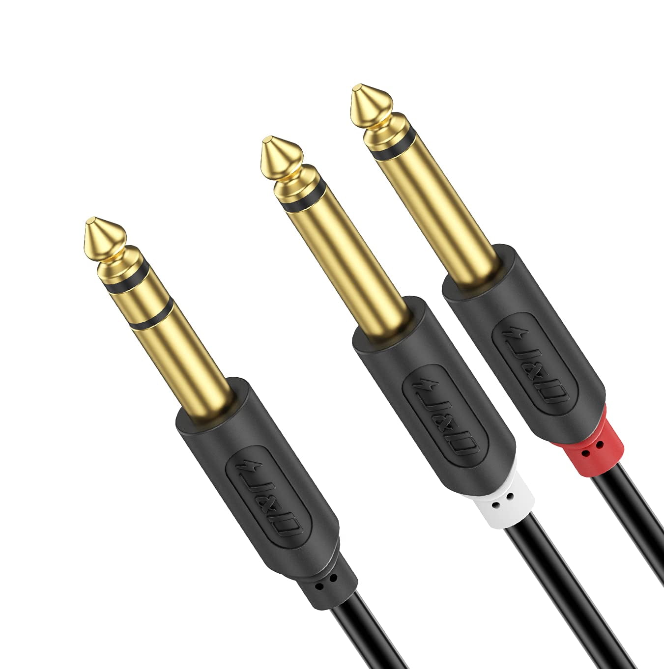 Copper Shell Gold Plated J&D 6.35 mm to 2x 6.35 mm Cable 6 Feet 6.35mm 1/4 TRS Male to Dual 6.35mm 1/4 TS Male Mono Insert Cable Stereo Audio Adapter Y Splitter Cable Heavy Duty