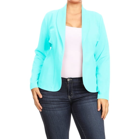 Women's Plus Size Casual Long Sleeves Open Front Office Work Wear Solid Blazer Jacket