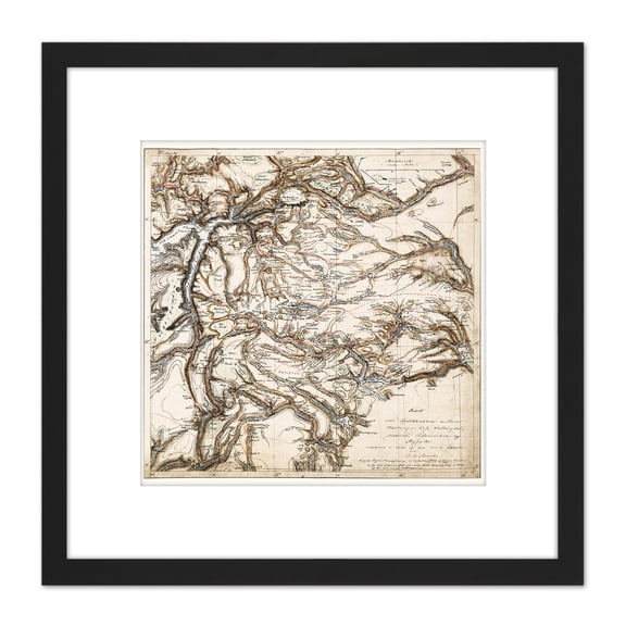 Map Antique 1843 Munch Hardanger Voss Norway Replica 8X8 Inch Square Wooden Framed Wall Art Print Picture with Mount