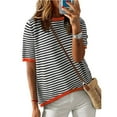 thumbnail image 5 of 2025 summer new women's crew-neck striped short-sleeved casual sweater for women, 5 of 19