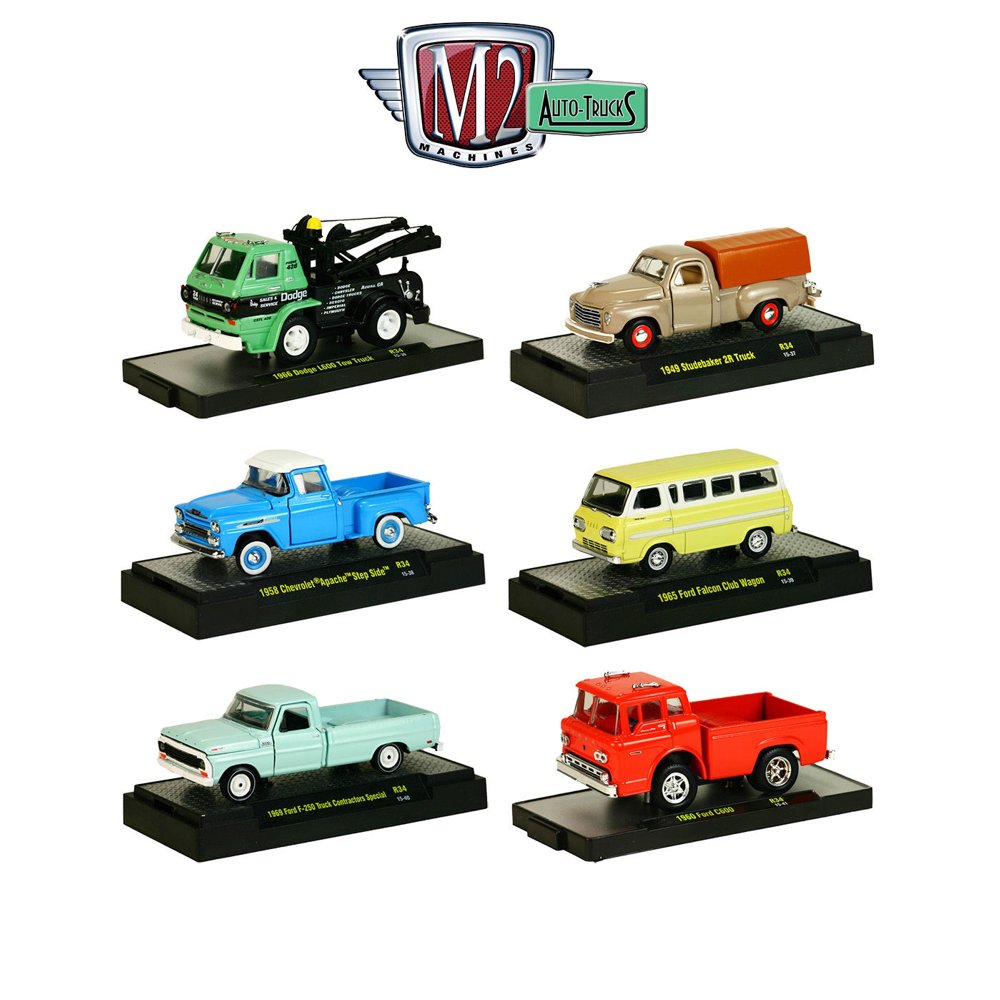 Auto Trucks 6 Piece Set Release 34 IN DISPLAY CASES 1/64 Diecast Models
