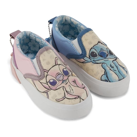 Disney Girls Lilo and Stitch Sneakers, Printed Angel and Stitch Slip-On Shoes for Kids Light Blue - 7