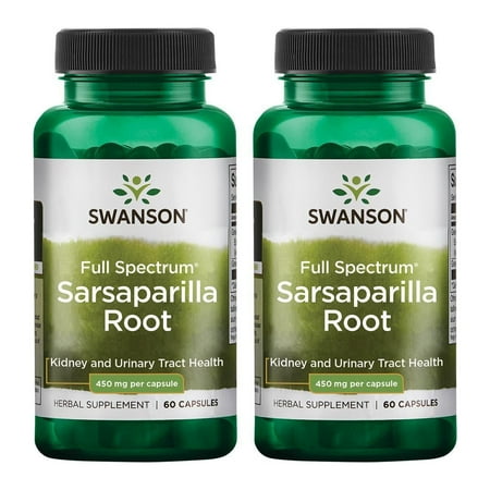 Swanson Sarsaparilla Root-Traditional Herbal Supplement Promoting Skin Health, Urinary Tract & Kidney Support-Natural Formula Supporting Overall Health & Wellness-(60 Capsules, 450mg Each) 2 Pack