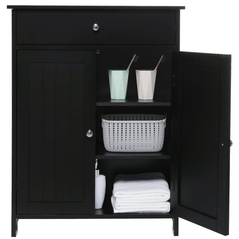 IWELL Black Bathroom Storage Cabinet with 1 Large Drawer