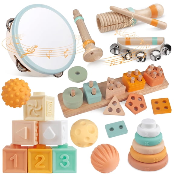 Instruments de Musique Jouets Musicaux en Bois pour Tout-Petits 1-3 Ans, Jouets Montessori Empilables pour Bébé 6 à 12 Mois, Ensemble de Jouets Musicaux d'Instruments de Percussion pour Enfants Préscolaires E