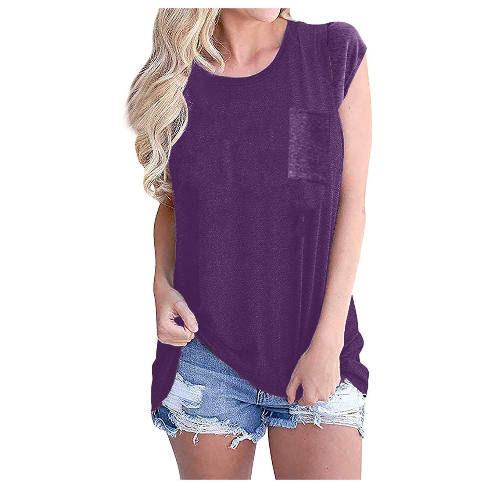 Fashion Blouse Clothes L6Nv4o@A Girls Short Sleeve Lavender Purple Solid Color T-Shirts XS-XL